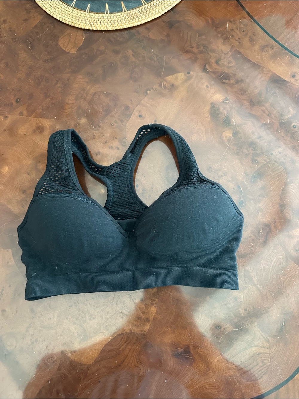 PINK Victoria's Secret Black Padded Racerback Sports Bra with Mesh